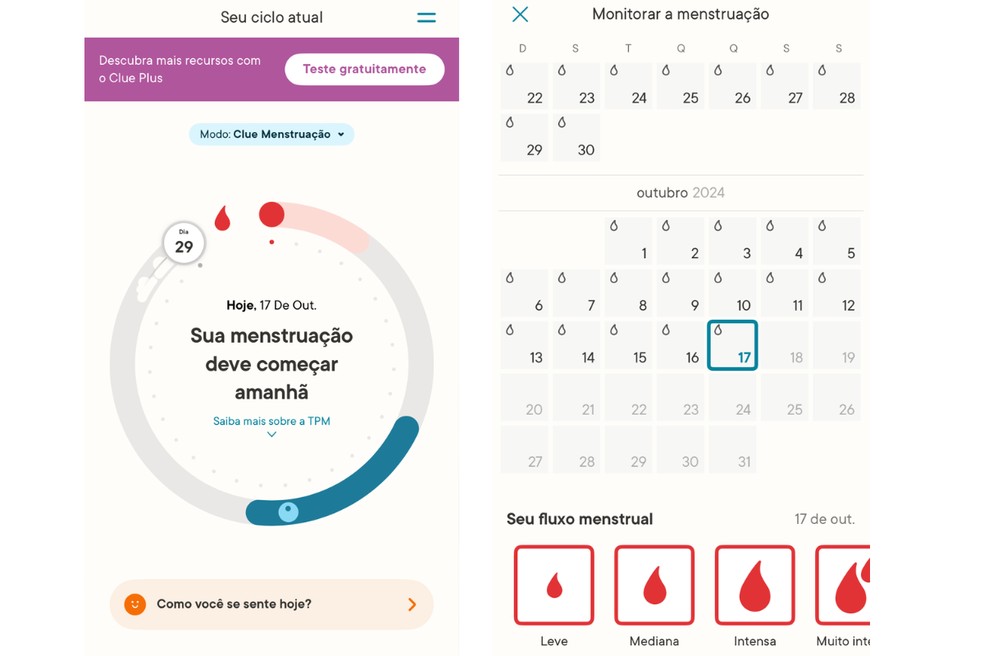 O app Clue permite personalizar seu ciclo para uma experiência completa