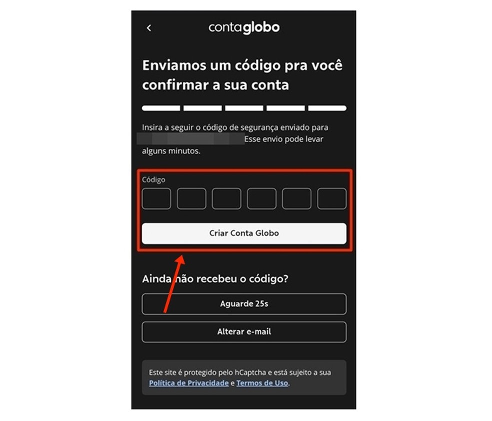 Digitar o código correto recebido é necessário para o telespectador entrar na transmissão do sinal da TV Globo ao vivo e online — Foto: Reprodução/Gabriela Andrade