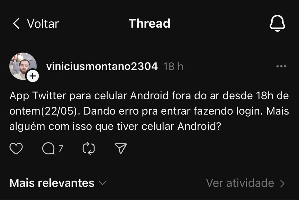 Twitter fora do ar hoje? Is twitter down? — Foto: Reprodução/Threads