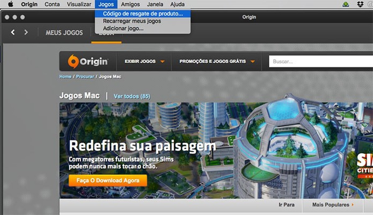 Como registrar um gift card no Origin, serviço de games