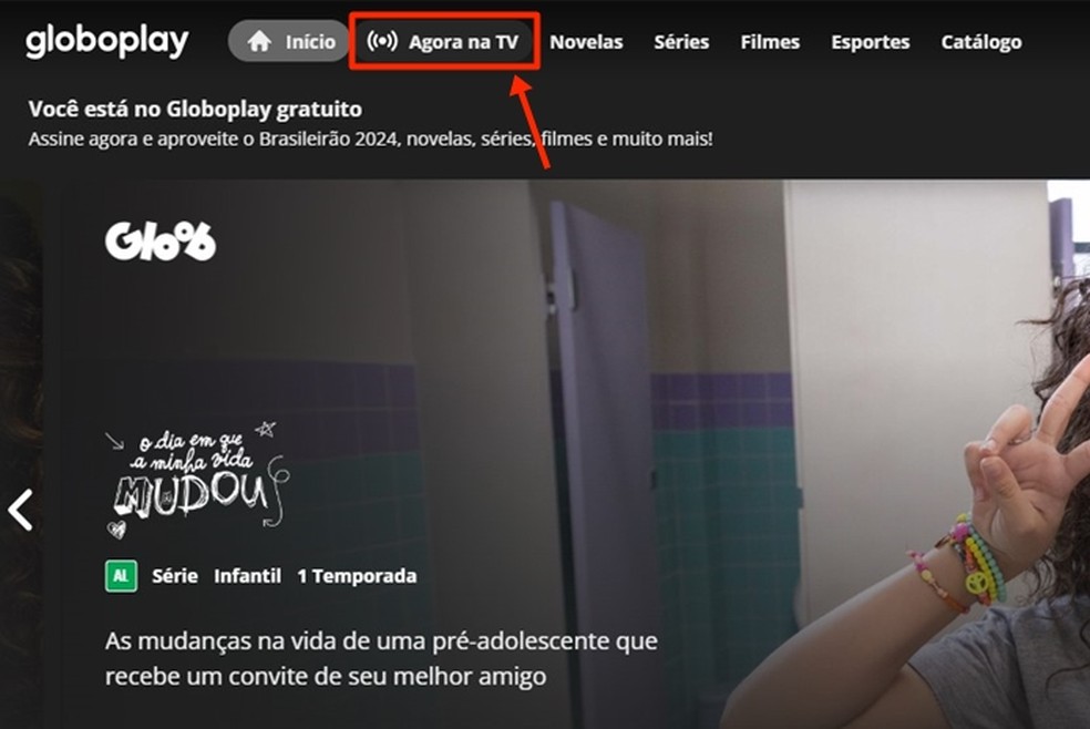 No Globoplay, torcedor abre a seção "Agora na TV" para poder acompanhar a rodada do Brasileirão hoje — Foto: Reprodução/Gabriela Andrade