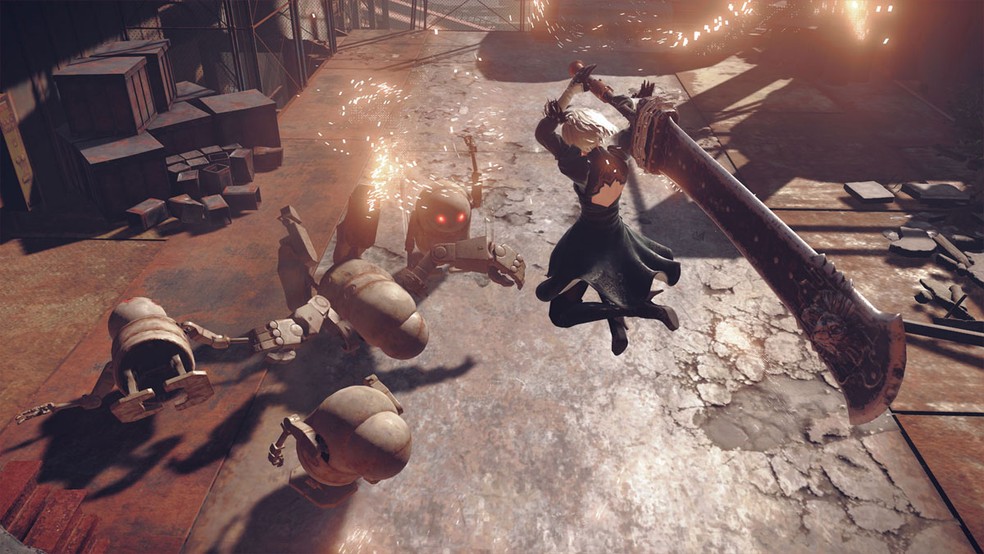 Nier: Automata é um jogo de ação e RPG com alto nível de desafio como Dark Souls, mas com algumas opções que o tornam mais fácil — Foto: Reprodução/Steam
