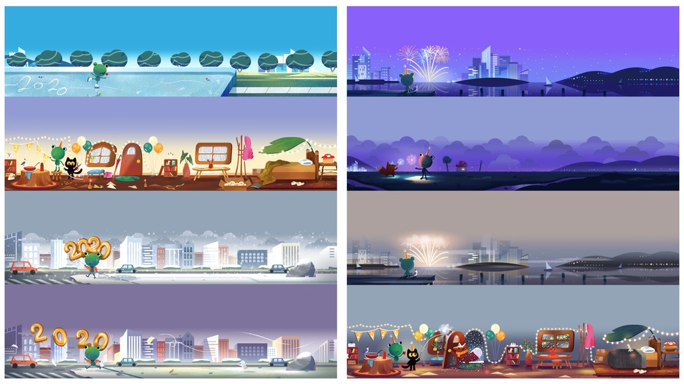 Google celebra véspera de ano novo com um doodle animado colorida bonito