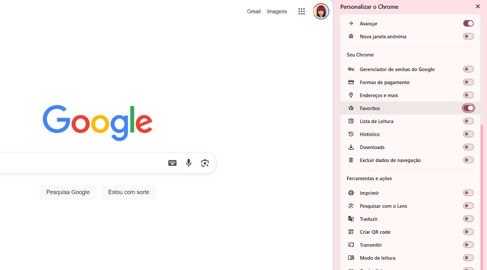 É possível personalizar o navegador reorganizando sites favoritos — Foto: Reprodução/Júlia Silveira