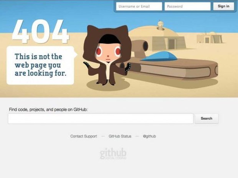 Página de erro 404 do Github (Foto: Reprodução/BusinessInsider) — Foto: TechTudo