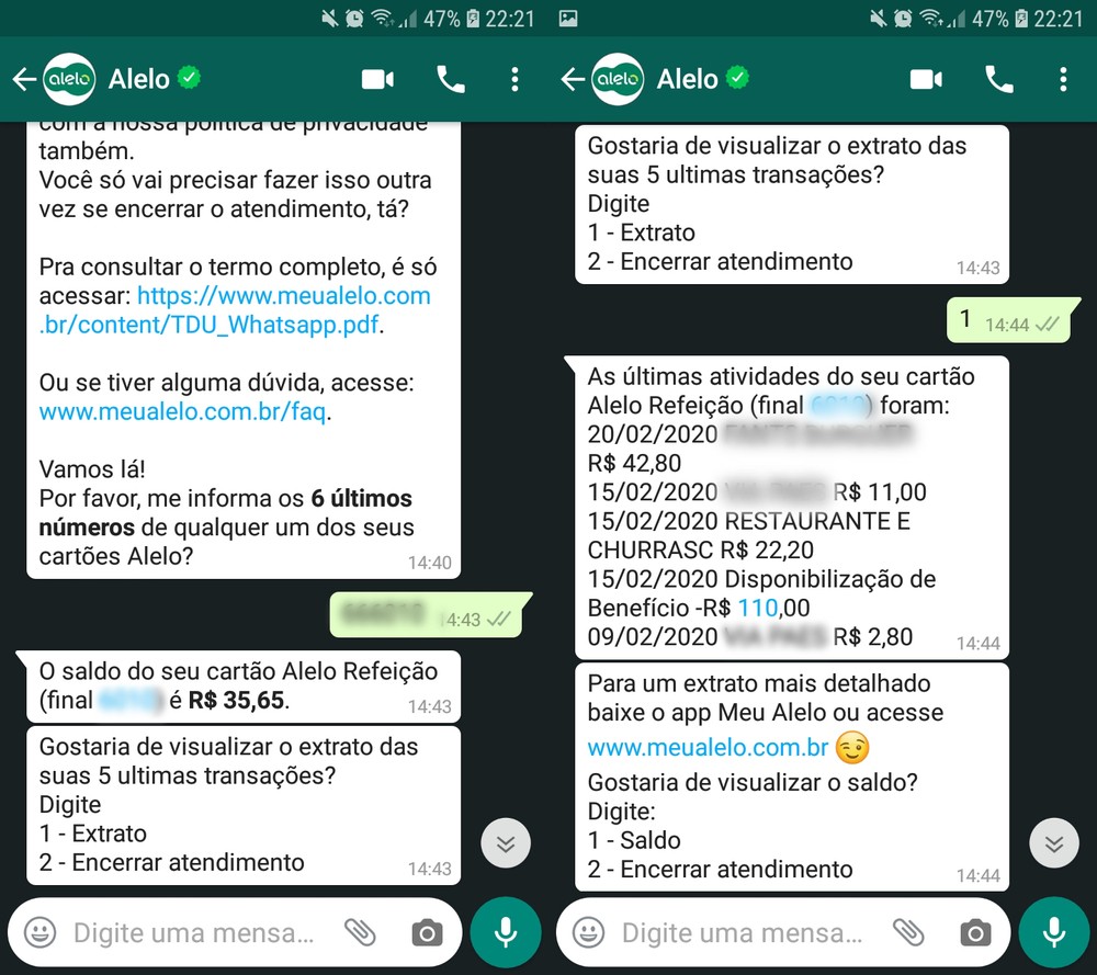 Alelo: como consultar saldo do vale-refeição e ver extrato no WhatsApp