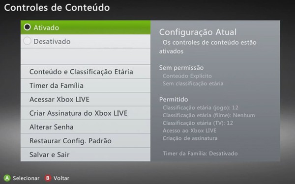 Configurações Família Xbox 