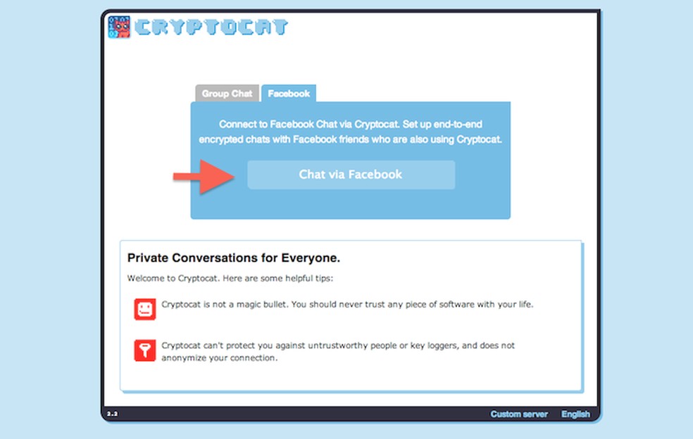 Iniciando o login no CryptoCat via Facebook (Foto: Reprodução/Marvin Costa) — Foto: TechTudo