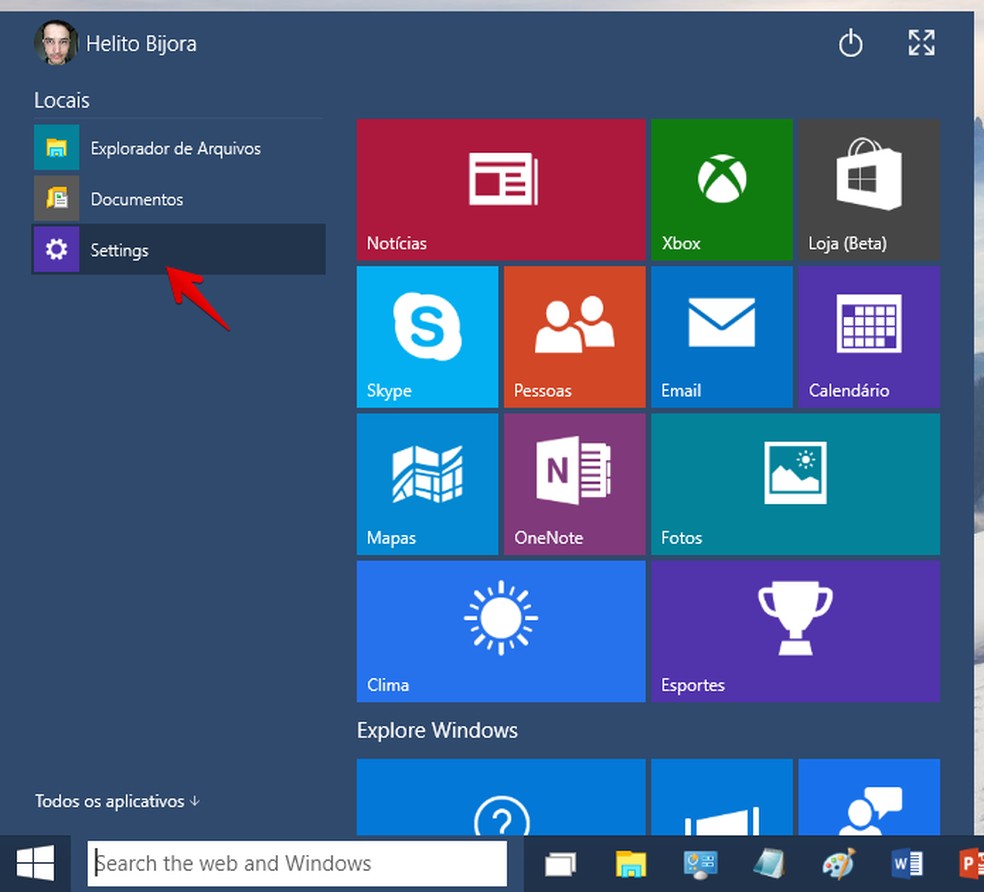 Abra as configurações do Windows 10 (Foto: Reprodução/Helito Bijora) — Foto: TechTudo