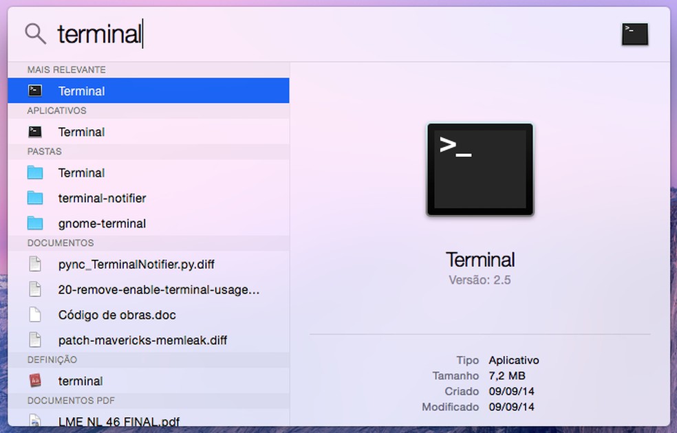 Acesse o Terminal do Mac OS X (Foto: Reprodução/Helito Bijora) — Foto: TechTudo