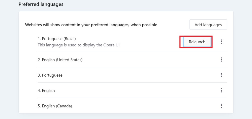 Como deixar o Opera em Português
