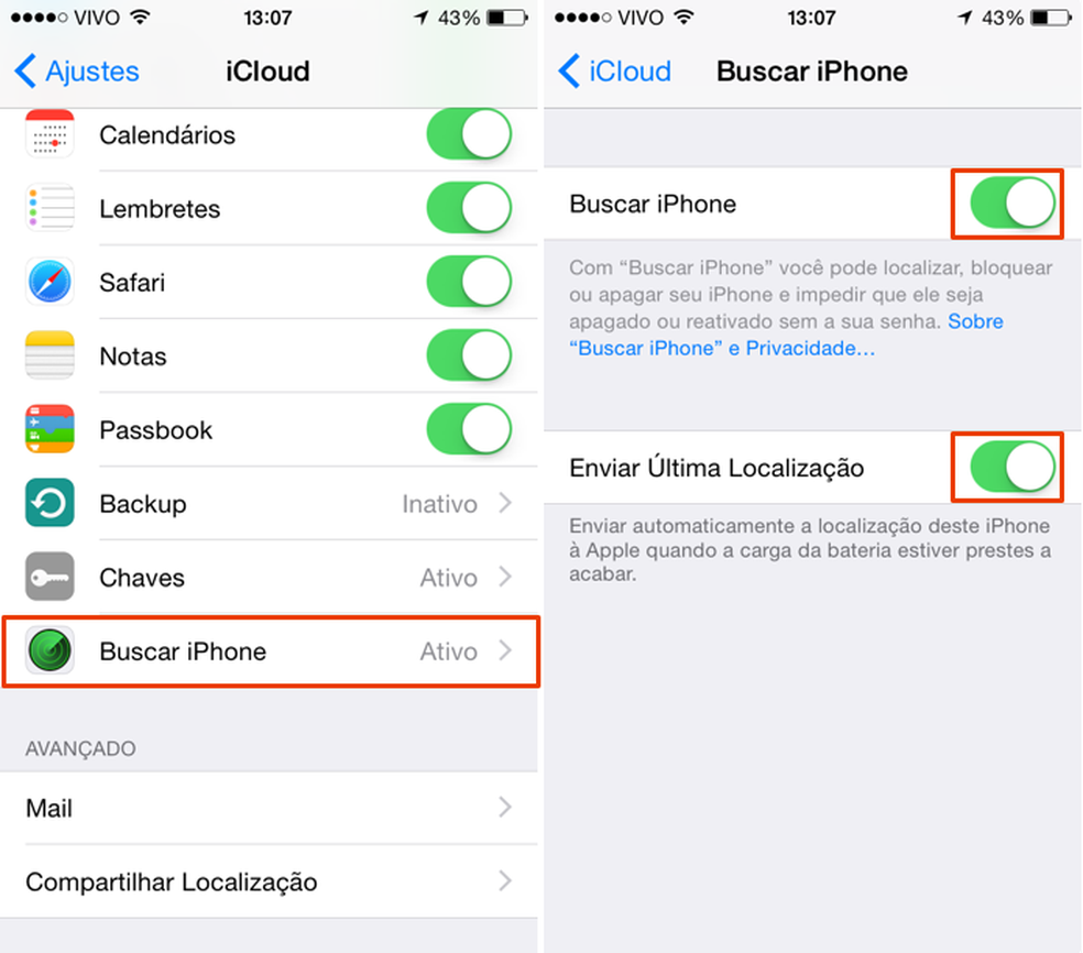 Habilitando o recurso "Buscar iPhone" no iOS — Foto: Reprodução/Paulo Alves