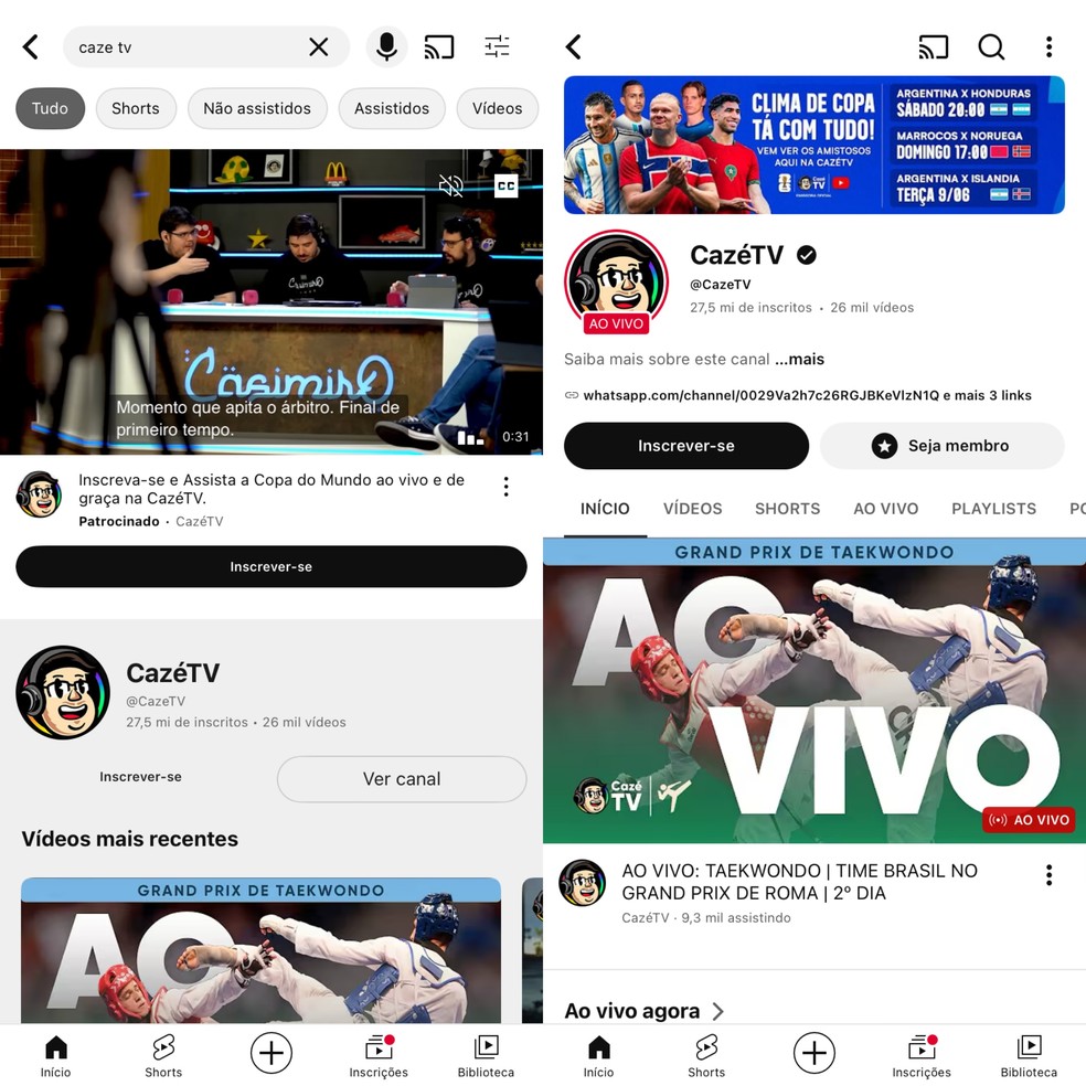  Reprodução/YouTube (CazéTV)