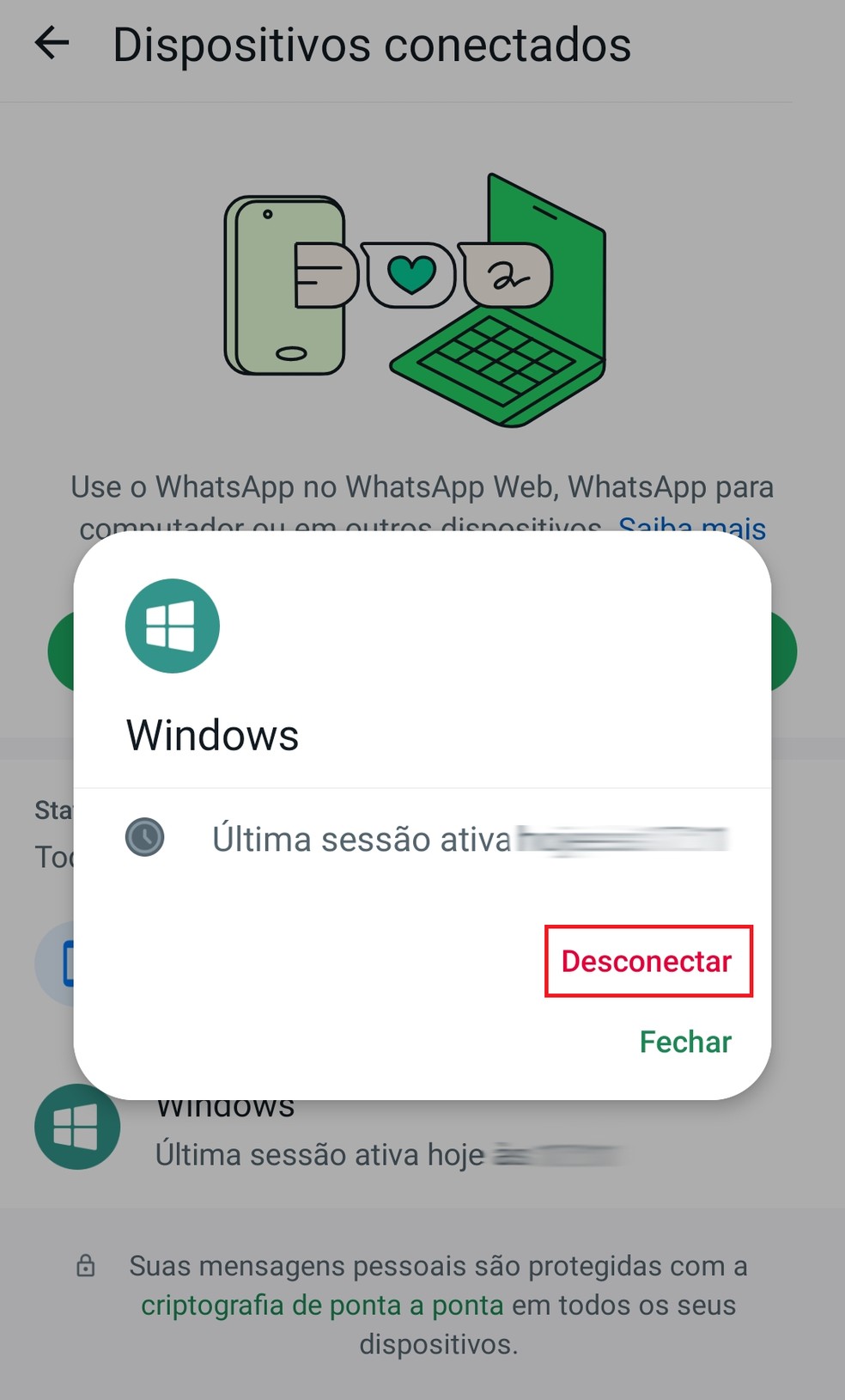 Desconectando a sua conta do WhatsApp Web no celular — Foto: Reprodução/Bruno Guerra