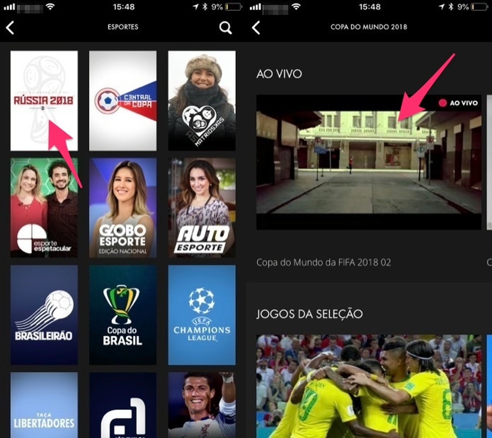 Ação para acessar conteúdos da Copa do Mundo no aplicativo Globoplay — Foto: Reprodução/Marvin Costa