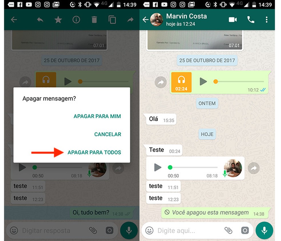 Como apagar uma mensagem já enviada no WhatsApp para Android