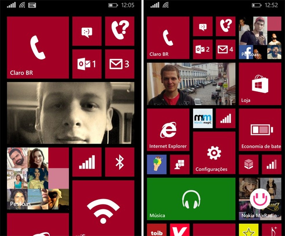 Windows Phone 8.1 agora pode exibir mais Live Tiles na tela inicial, de acordo com a preferência do usuário (Foto: Reprodução/Elson de Souza) — Foto: TechTudo