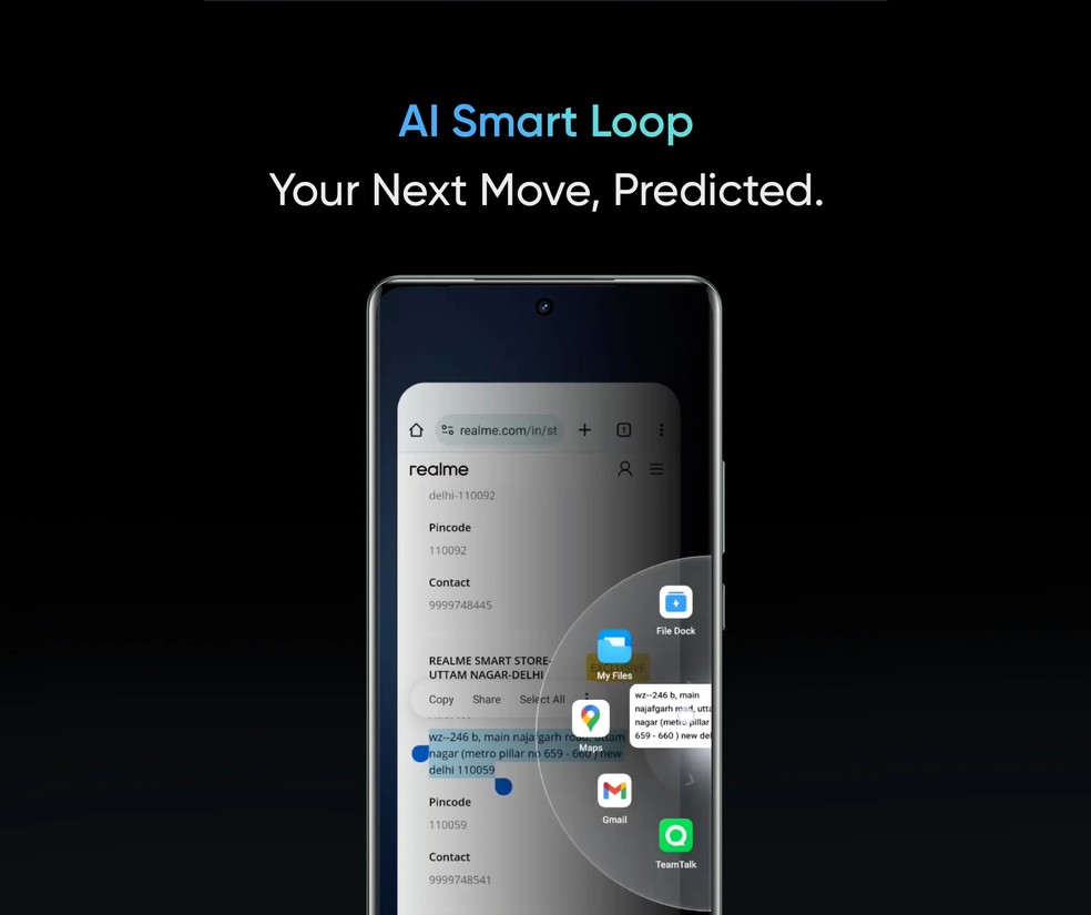 Demonstração do recurso AI Smart Loop, semelhante ao "Circle to Search", do Google — Foto: Divulgação/Realme