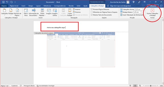 Como deixar cabeçalho só na primeira página do Word