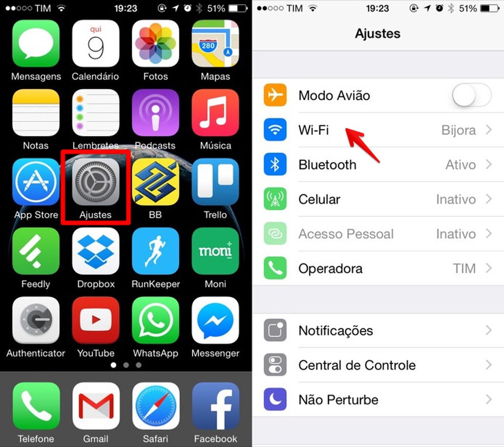 Acesse as configurações do iOS  — Foto: Reprodução/Helito Bijora