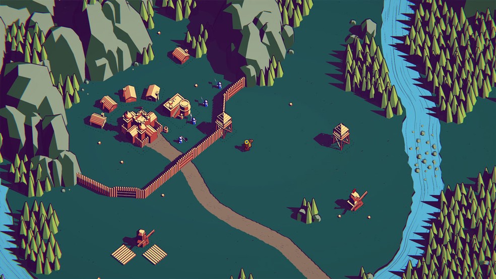 Thronefall é um jogo de estratégia minimalista em que jogadores terão que construir e proteger sua própria cidade — Foto: Reprodução/Steam