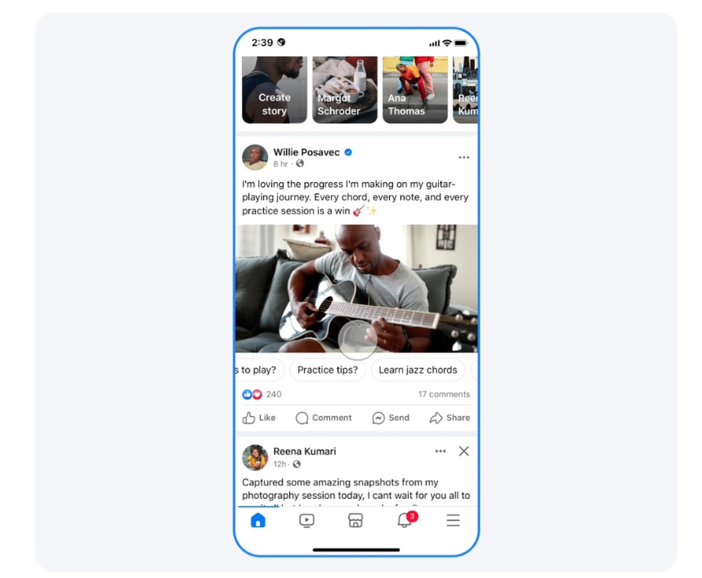 Meta AI poderá ser acessado pelo Feed no Facebook. — Foto: Beatriz Abilio/TechTudo