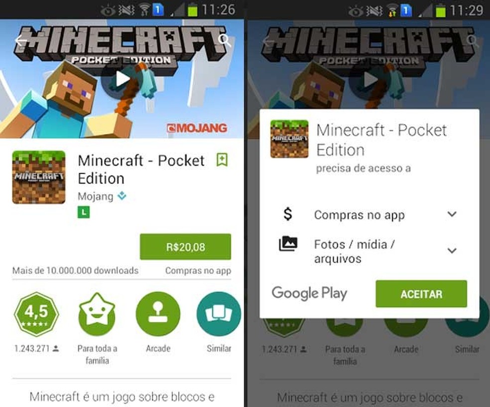 Minecraft ta de graça na Play Store. peguem la Minecrafi Mojang Compras no  app I I 4