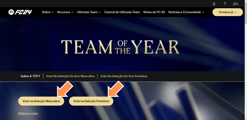 Acesse a página oficial da votação no site da EA — Foto: Reprodução/Róbson Martins