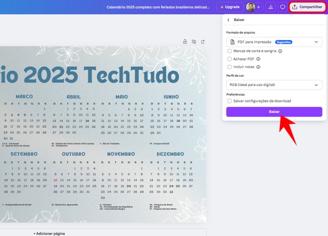 Calendário 2025 Com Feriados Para Imprimir Gratis