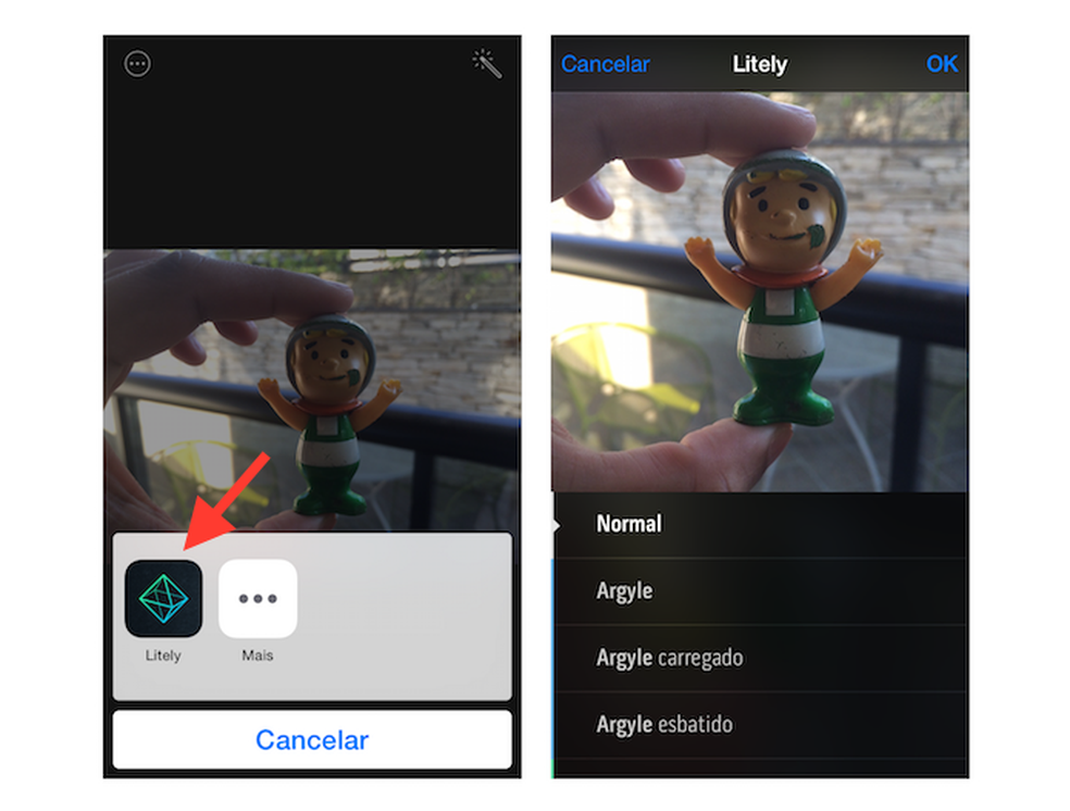 Utilizando as funções de uma extensão para edição de fotos ativada no iOS 8 (Foto: Reprodução/Marvin Costa) — Foto: TechTudo