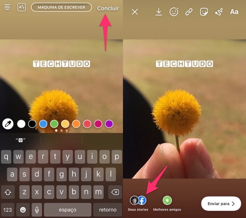 Ação para definir um post com legenda personalizada no Instagram Stories — Foto: Reprodução/Marvin Costa