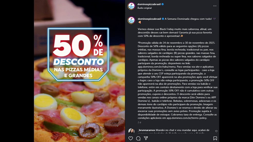  Reprodução/ Instagram Domino's