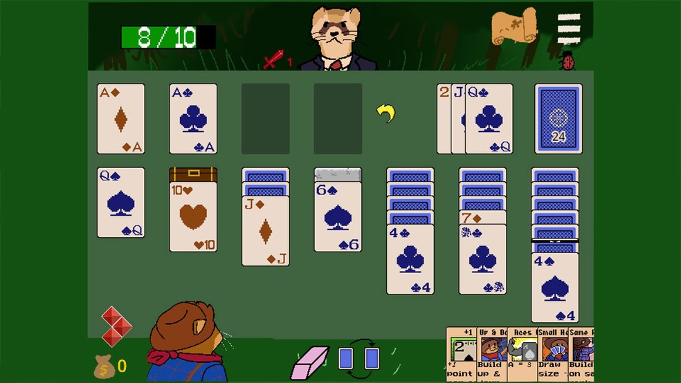 Klondike's Hike: A Solitaire Roguelike transforma o tradicional jogo de paciência em um desafio ainda mais complexo — Foto: Reprodução/Steam