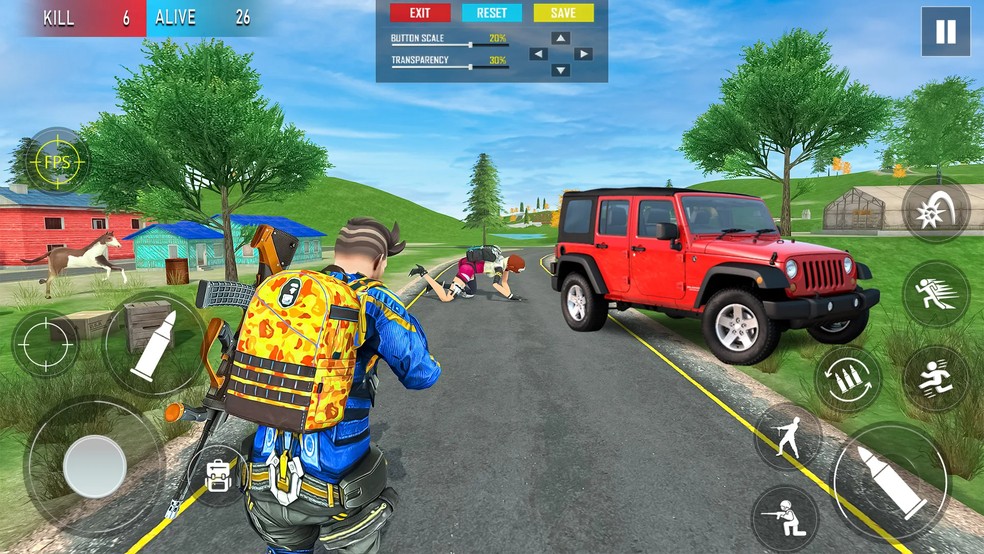 Partida de Max Fire Battlegrounds Offline, jogo que se assemelha a Free Fire — Foto: Reprodução/Play Store