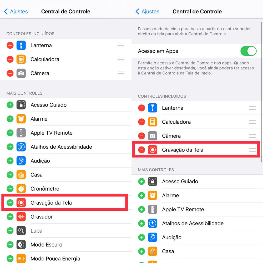 Como gravar a tela do iPhone sem apps (com ou sem áudio do microfone)