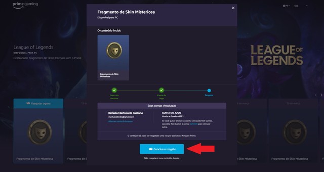 Como vincular conta do League of Legends (LoL) com Amazon Prime Gaming