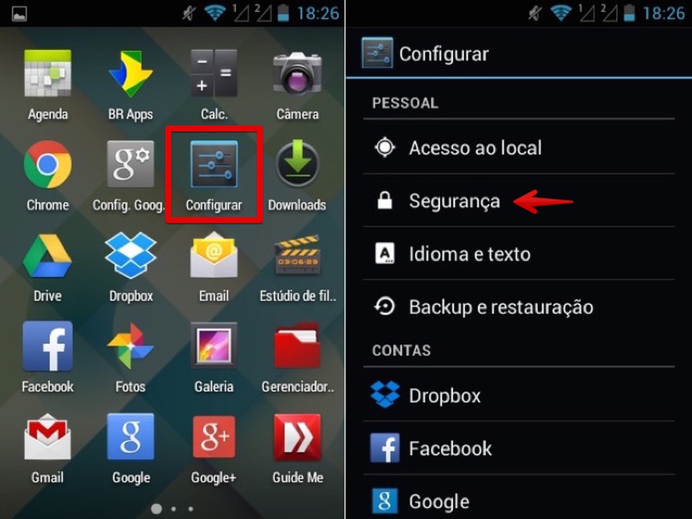 Acesse as configurações de segurança do Android (Foto: Reprodução/Helito Bijora) — Foto: TechTudo