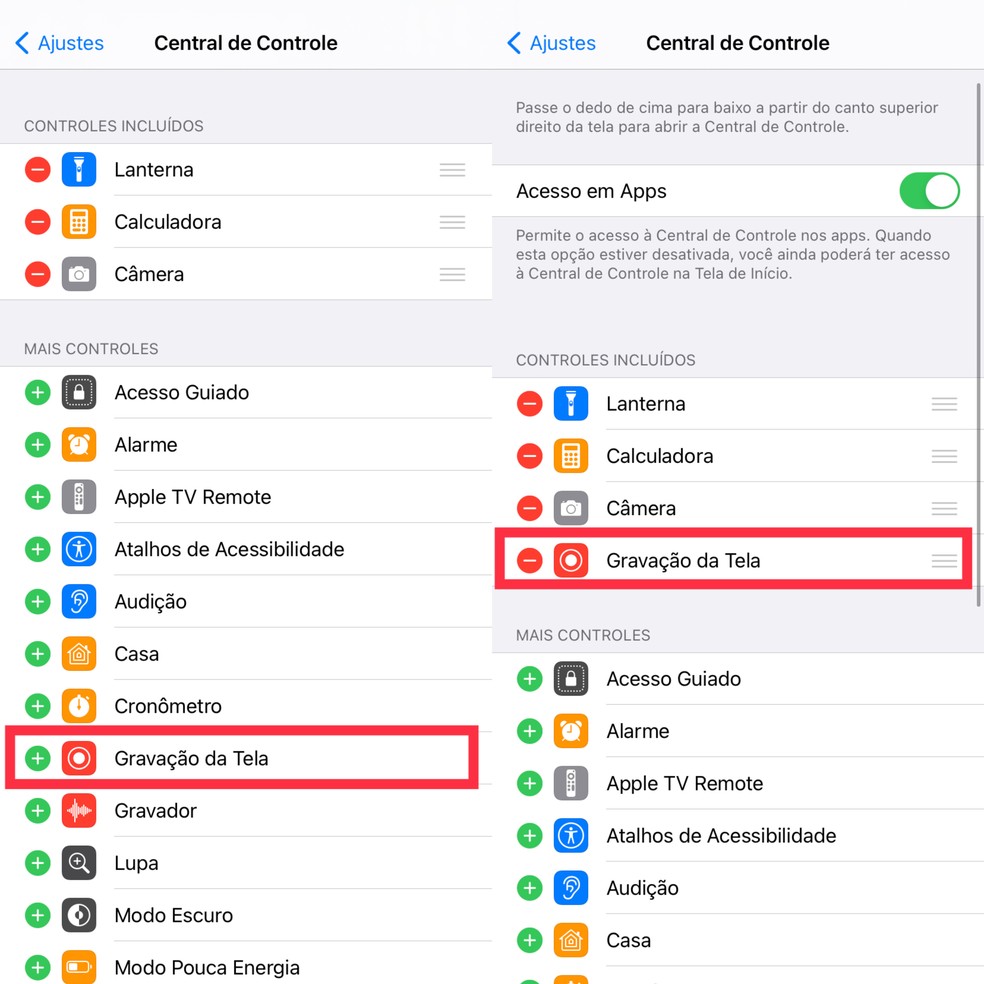 Como gravar a tela do iPhone sem apps (com ou sem áudio do microfone)