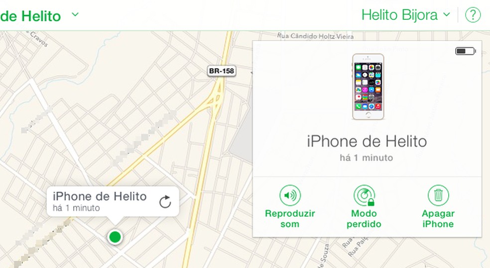 Localização em tempo real do iPhone perdido ou roubado — Foto: Reprodução/Helito Bijora