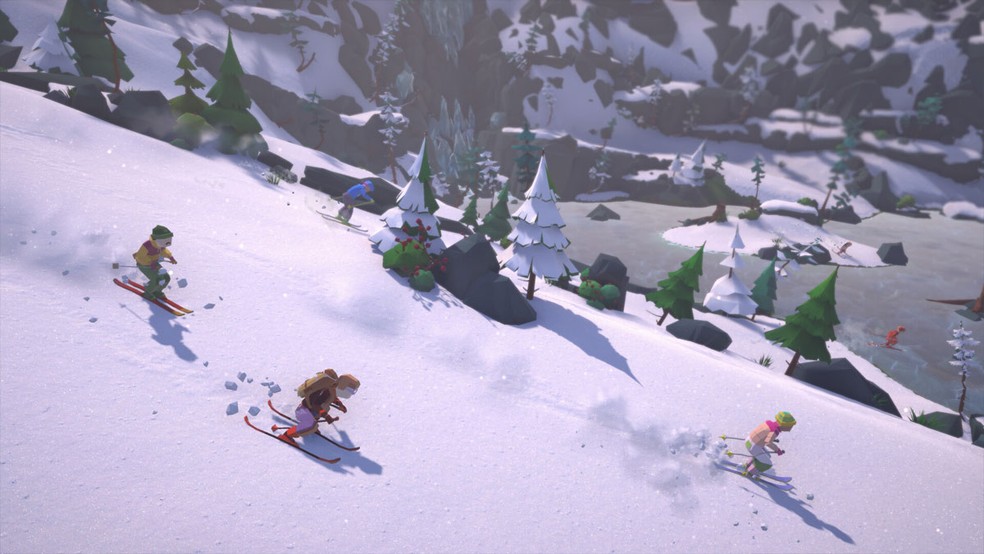 Em Lonely Mountains: Snow Riders jogadores encaram o desafio de descer uma montanha, agora com amigos em multiplayer online — Foto: Reprodução/Steam