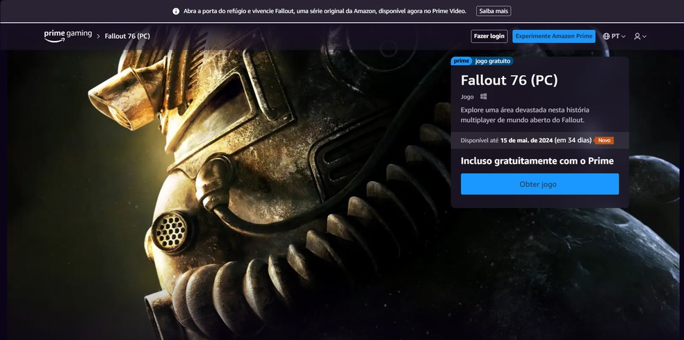 Fallout 76 de graça no Prime Gaming — Foto: Reprodução/Yuri Hildebrand