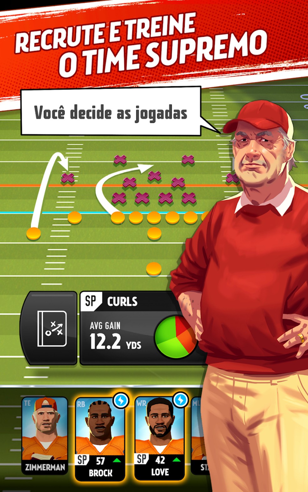 Alcance o sucesso no futebol americano universitário em Rival Stars College Football — Foto: Reprodução/Google Play Store