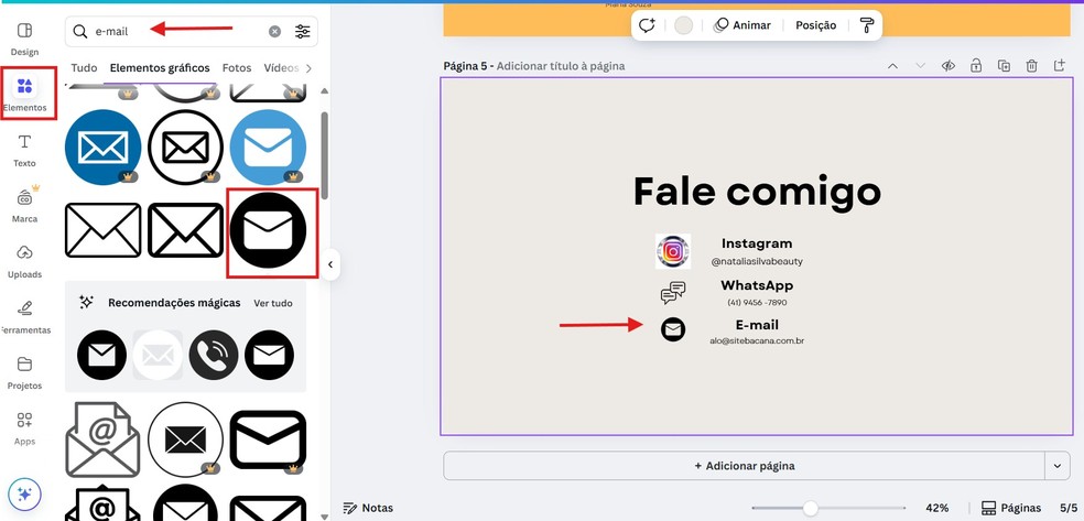 Adicione elementos gráficos no portfólio online — Foto: Reprodução/Thaisi Carvalho