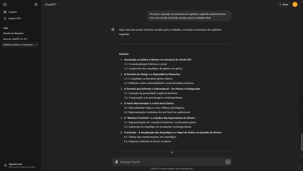  Reprodução/ChatGPT (Captura por Daniel Trefilio)