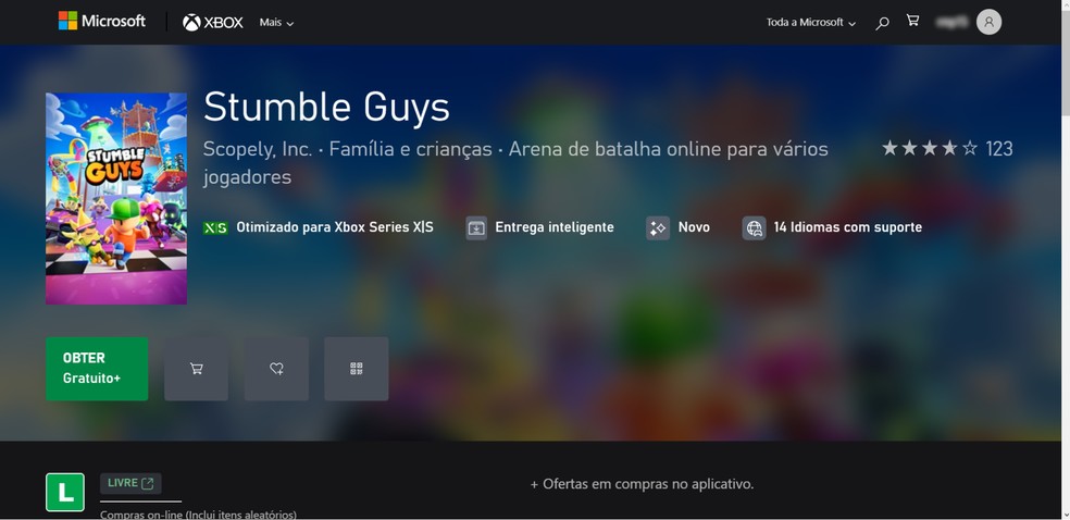 Acesse a página de Stumble Guys na Microsoft Store — Foto: Reprodução/Róbson Martins
