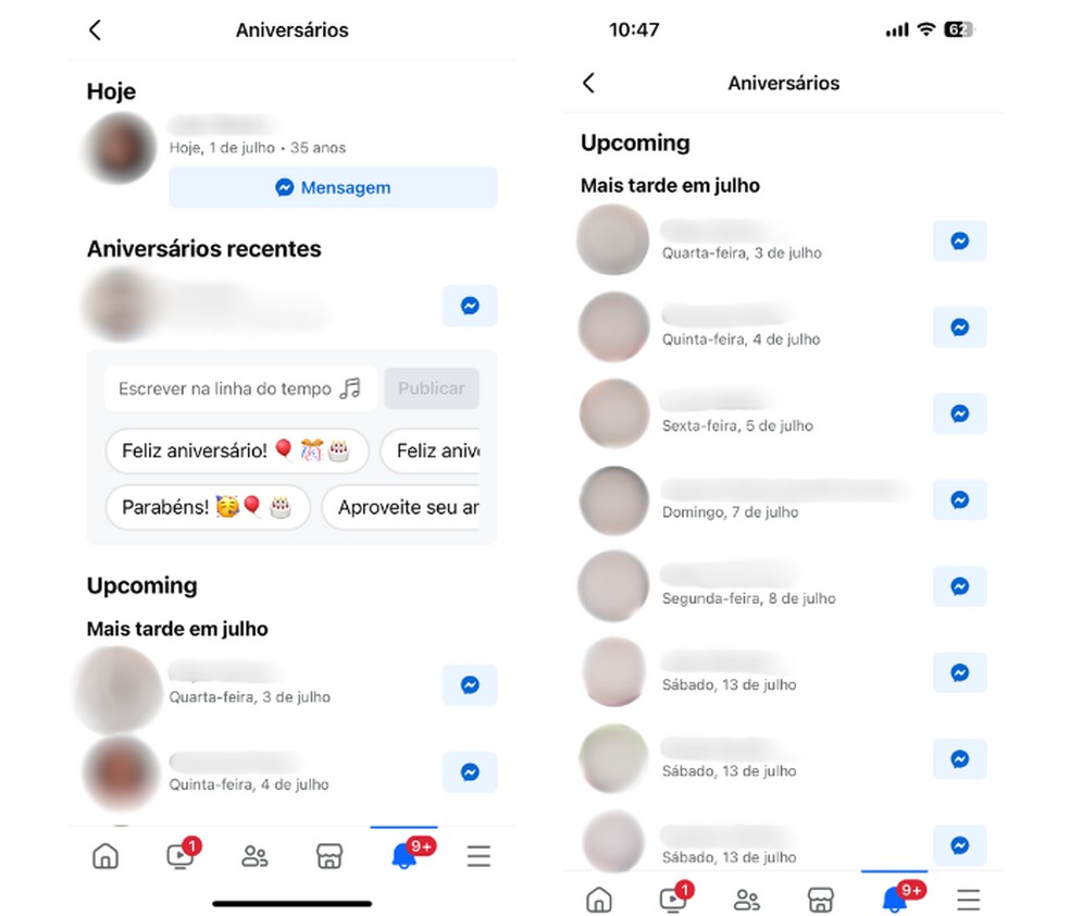Facebook envia lembretes acerca do aniversário de pessoas próximas, evitando esquecimentos — Foto: Reprodução/Mariana Tralback