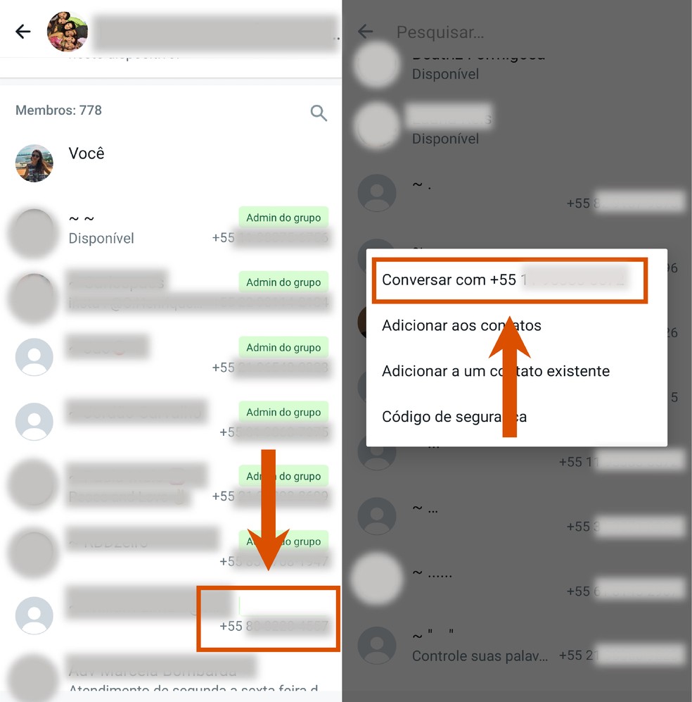 É possível também enviar mensagens para membros de um mesmo grupo sem salvar o contato — Foto: Reprodução/Paola Mansur