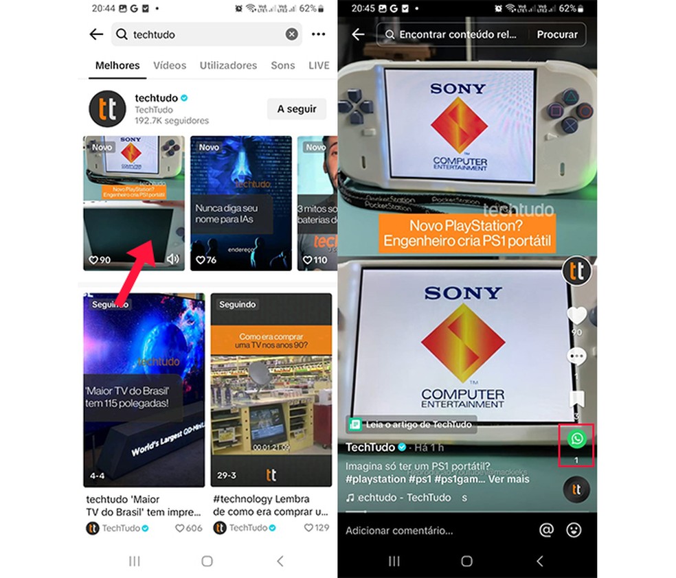 Ação para ver um vídeo no TikTok — Foto: Reprodução/Marcela Franco