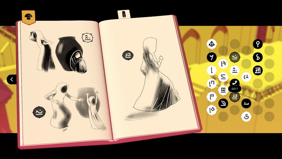 Em Chants of Sennaar jogadores precisam compreender os idiomas falados por vários povos estudando suas culturas e reestabelecendo os laços entre eles — Foto: Reprodução/Steam