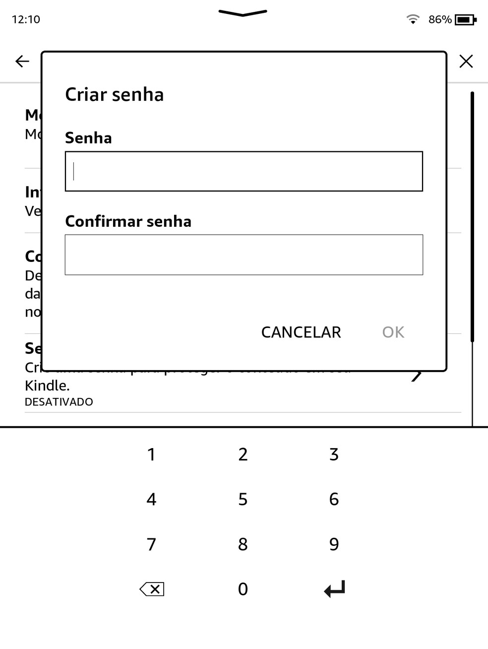 Definindo senha do Kindle — Foto: Reprodução/Filipe Garrett